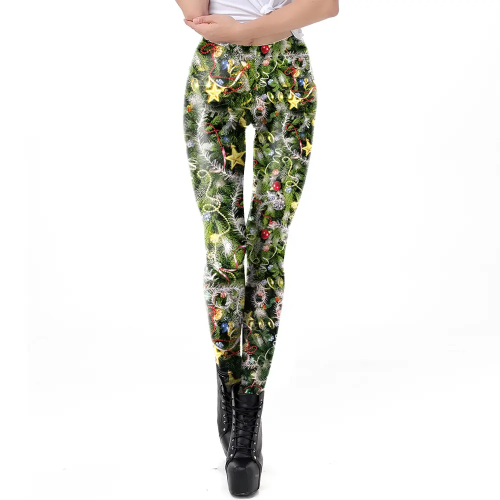 2024 Digital Printed Elastic Leggings Women Red Floral - Image 37