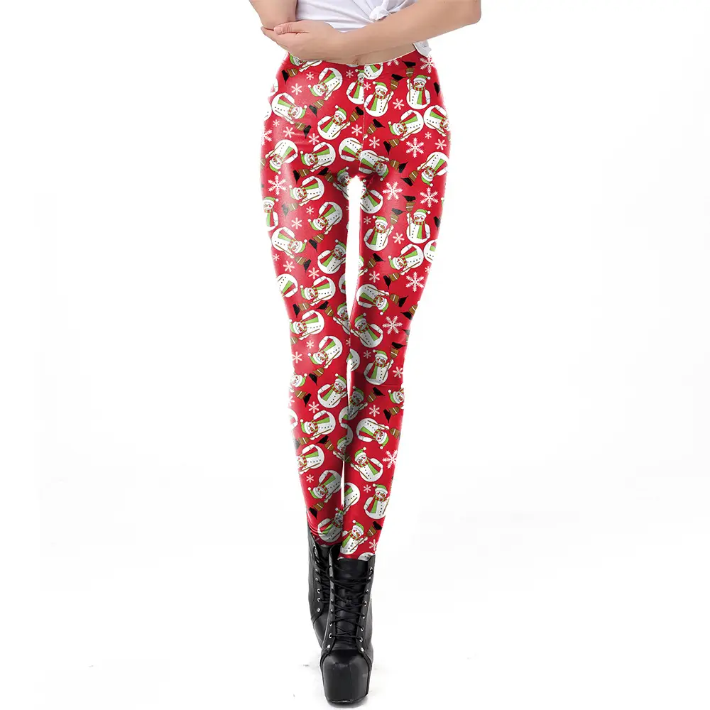 2024 Digital Printed Elastic Leggings Women Red Floral - Image 38