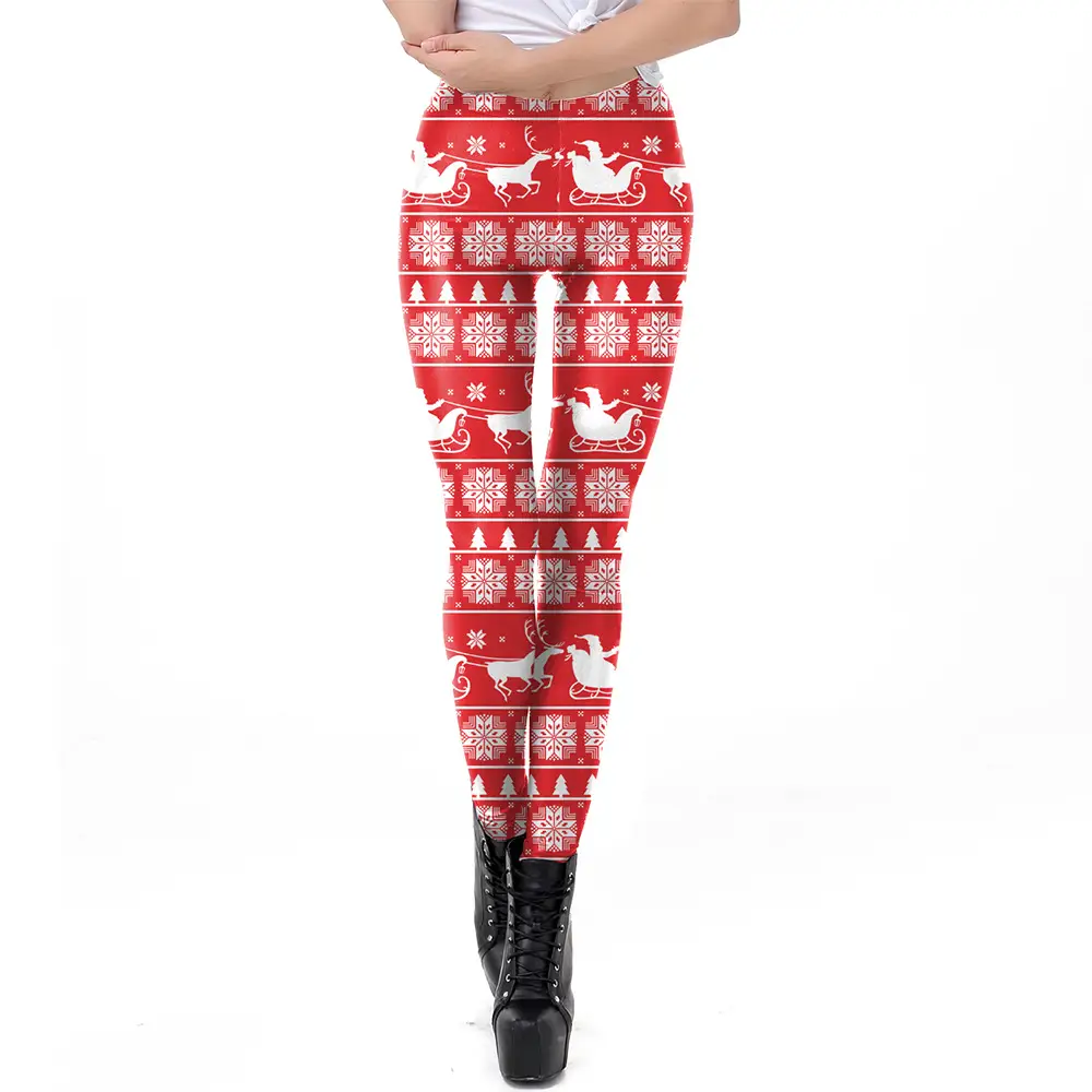 2024 Digital Printed Elastic Leggings Women Red Floral - Image 5