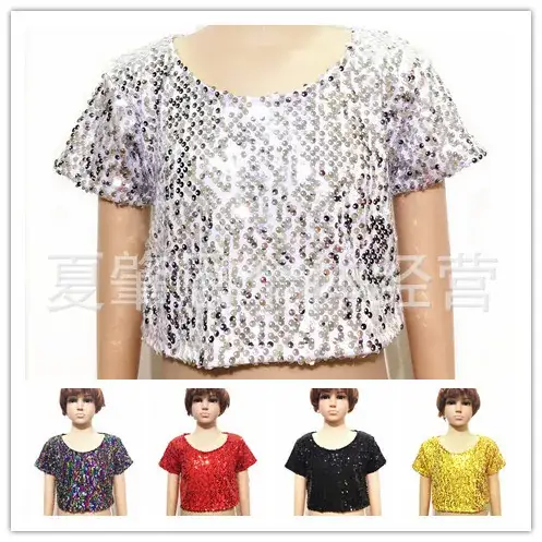 Children's Sequined T-Shirt Top Festival Chorus Dance Wear - Image 6