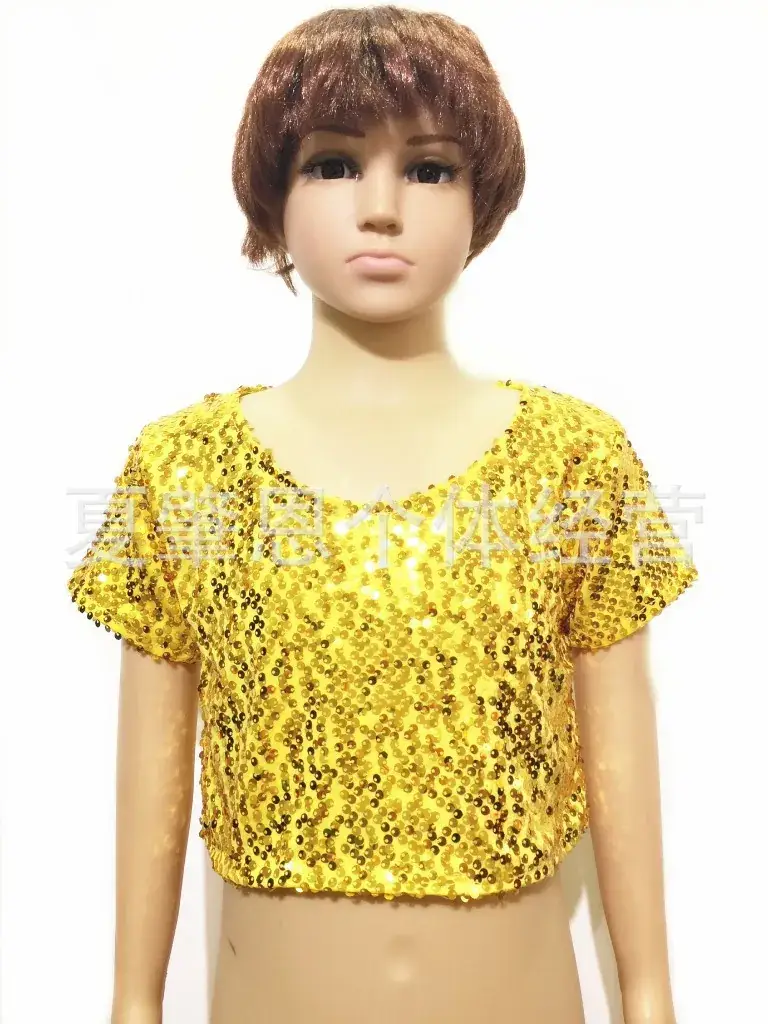 Children's Sequined T-Shirt Top Festival Chorus Dance Wear - Image 7