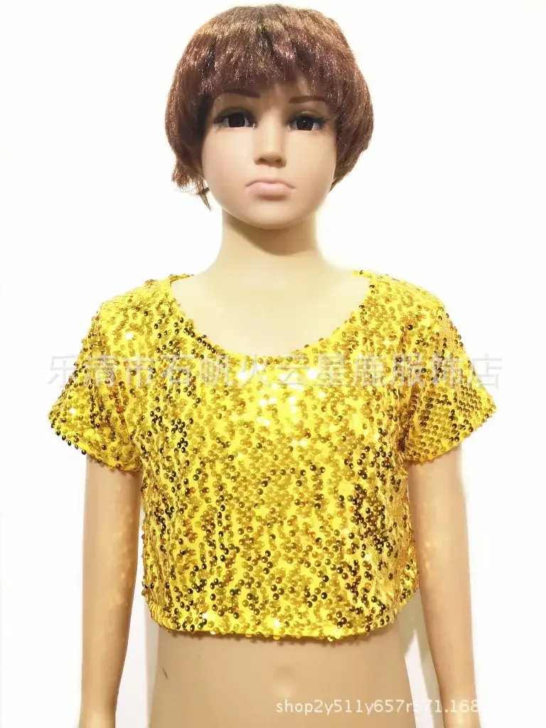 Children's Sequined T-Shirt Top Festival Chorus Dance Wear - Image 3
