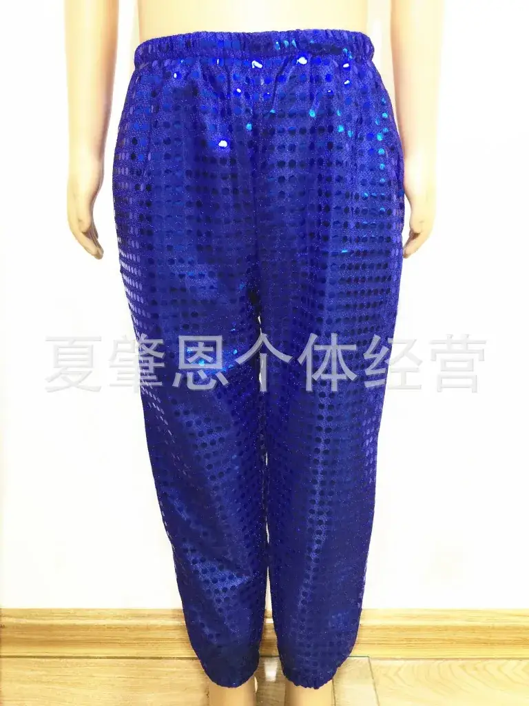 Blue Sequin Long Pants for Boys Girls Hip Hop Dance