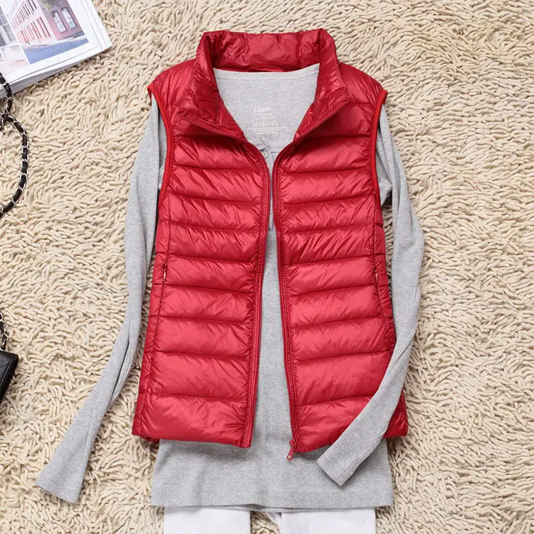 Women's Maroon Puffer Vest Slim Fit Korean Style - Image 20