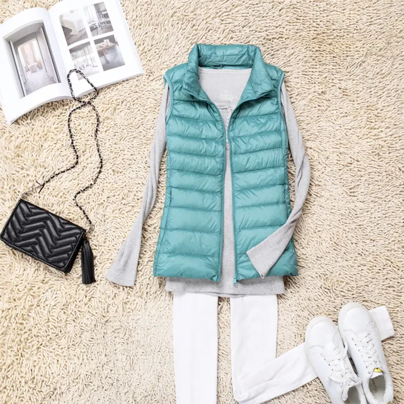 Women's Maroon Puffer Vest Slim Fit Korean Style - Image 13