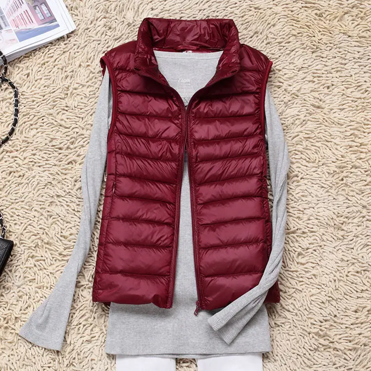 Women's Maroon Puffer Vest Slim Fit Korean Style - Image 7