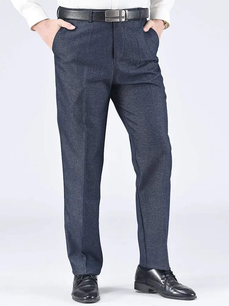 Thick Dark Blue Men's High Waist Pants for Men - Image 10