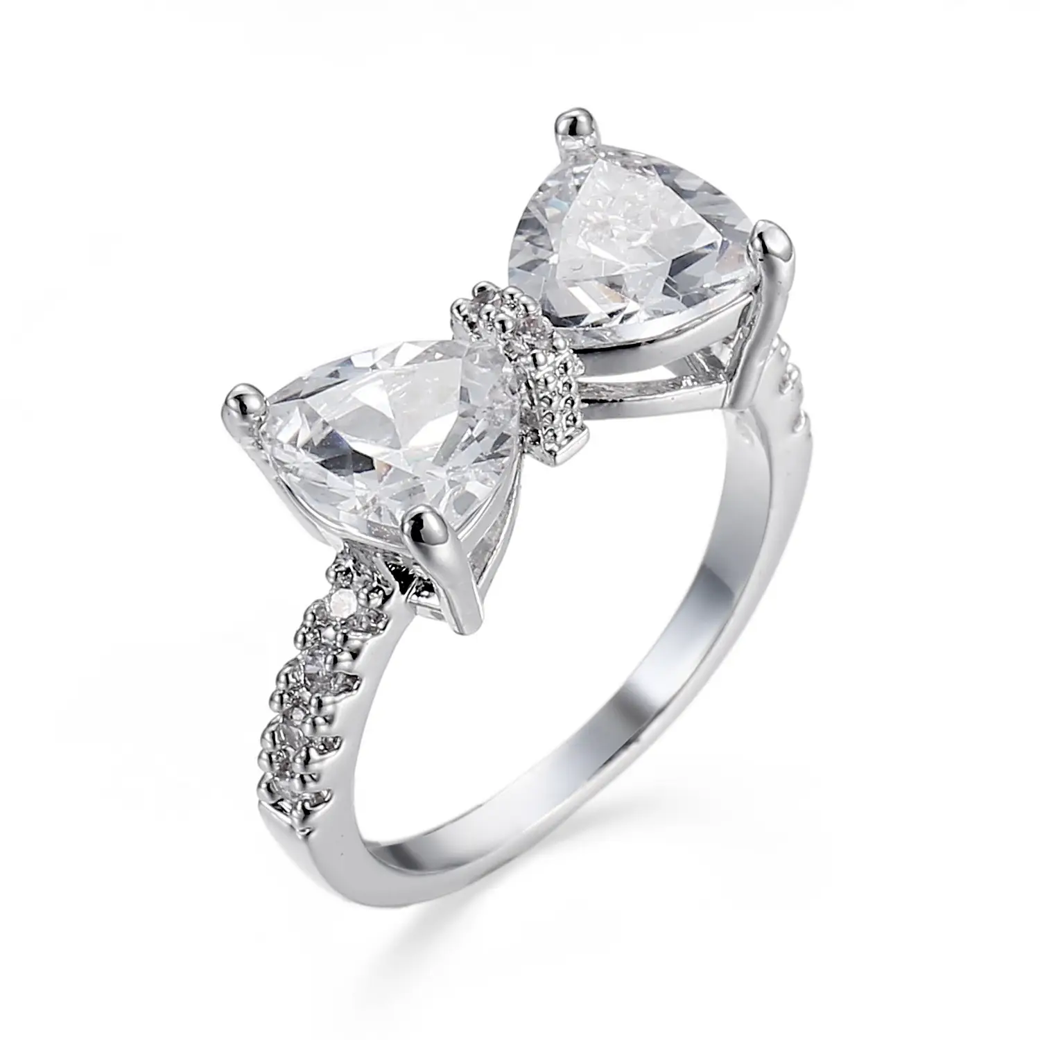 Women's Japanese Style Zircon Bow Ring Flash White Diamond - Image 6