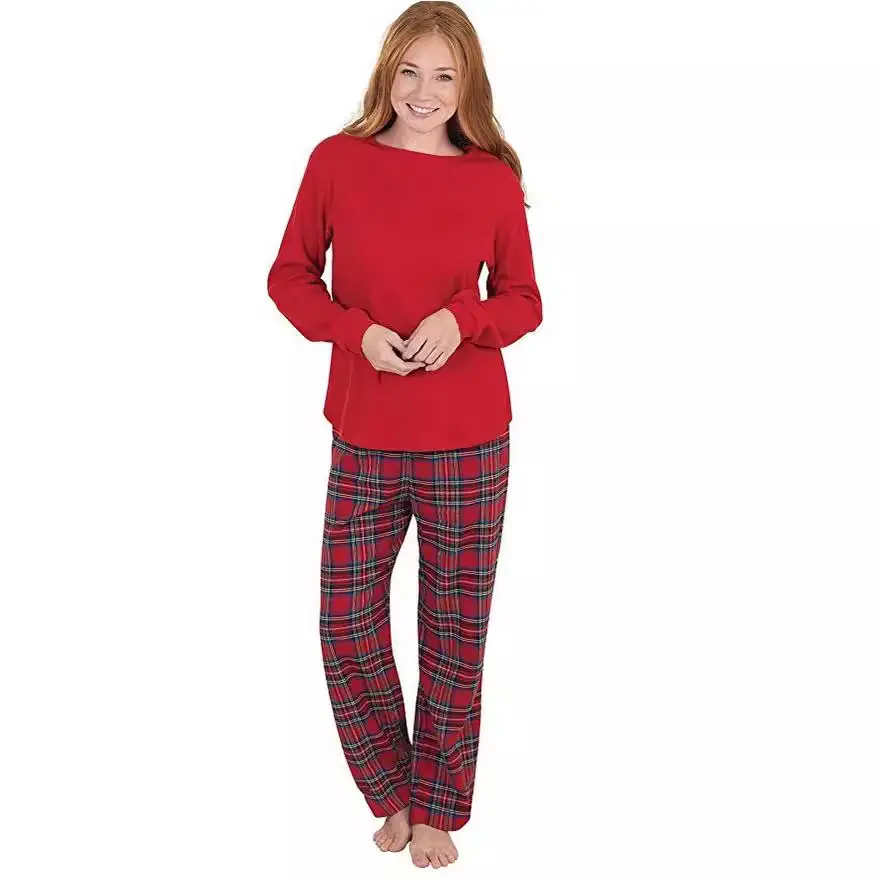 Red Plaid Pajama Set for Women Pure Cotton Christmas - Image 3