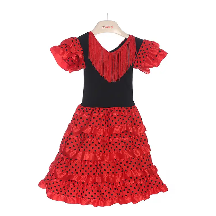 Spanish Dance Skirt Red Black Ruffled Ballet Kids