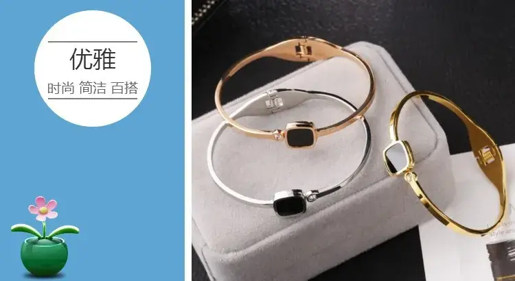 European and American Fashion Rose Gold Plated Bracelet Luo Number Letter Simple Square Black Face Bracelet Titanium Steel Jewelry — feature 6