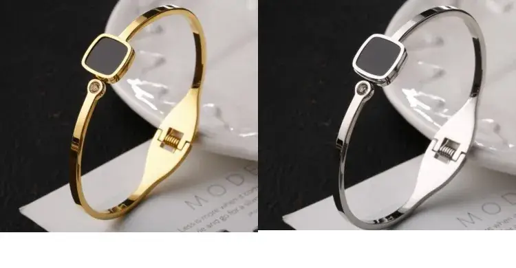 European and American Fashion Rose Gold Plated Bracelet Luo Number Letter Simple Square Black Face Bracelet Titanium Steel Jewelry — feature 7