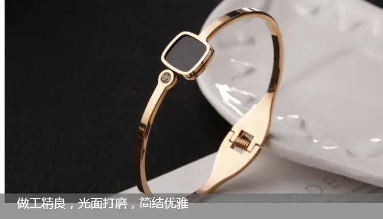 European and American Fashion Rose Gold Plated Bracelet Luo Number Letter Simple Square Black Face Bracelet Titanium Steel Jewelry — feature 9