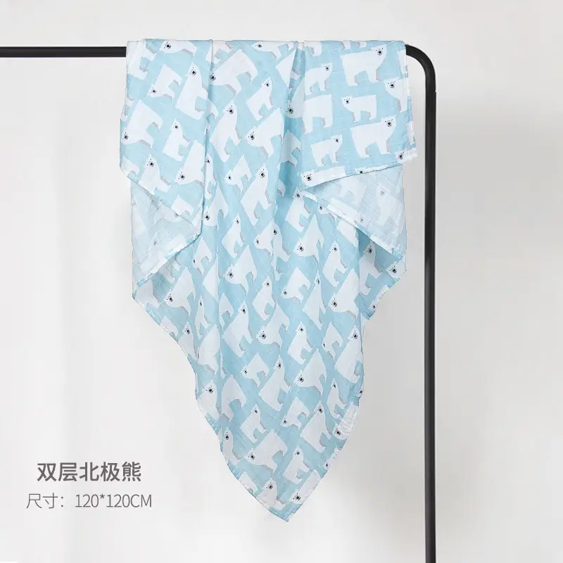 Cotton Baby Blanket Blue Panda Print Newborn Wrap - Image 4