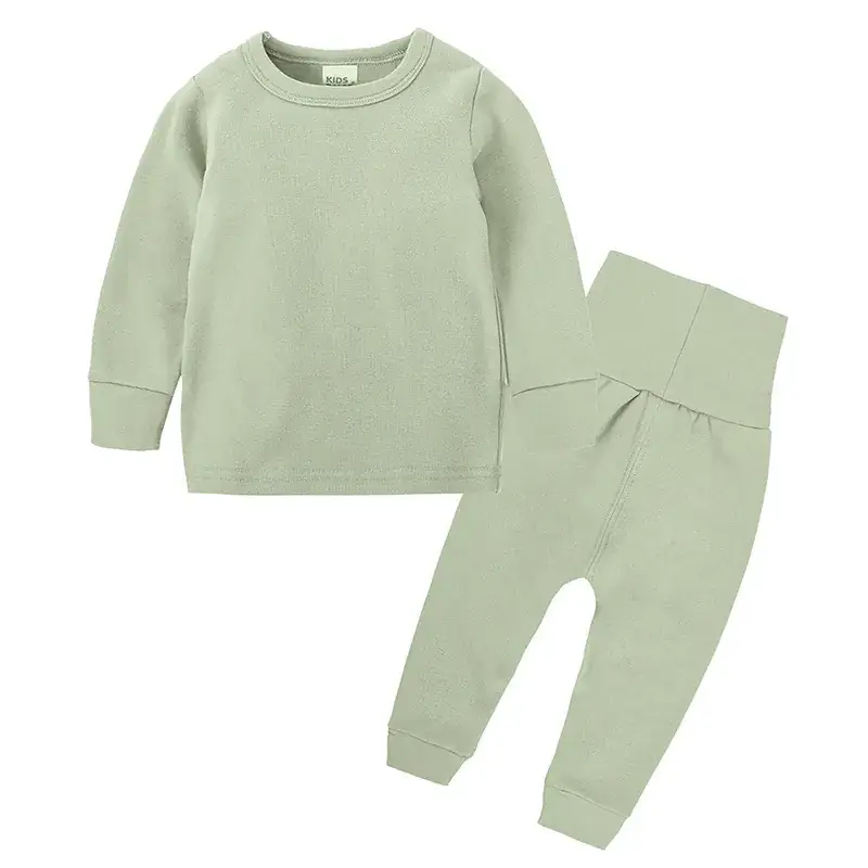 Kids Cotton Pajamas Set Light Blue Boys Girls - Image 3