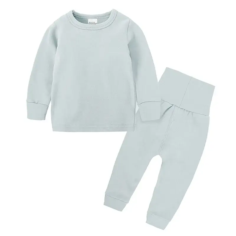Kids Cotton Pajamas Set Light Blue Boys Girls - Image 5