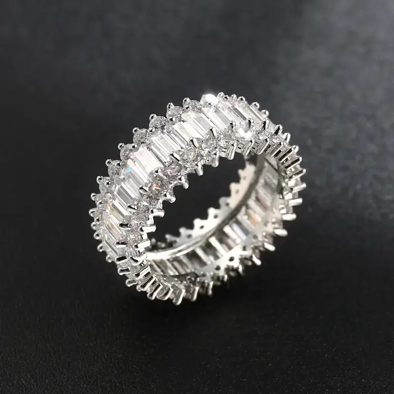 Full Diamond Ring with Long Square Zircon Gemstone - Image 2
