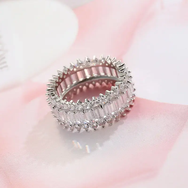 Full Diamond Ring with Long Square Zircon Gemstone - Image 3