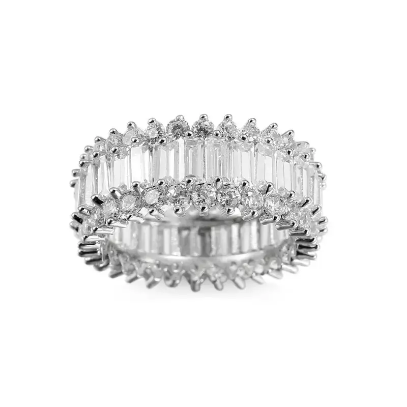 Full Diamond Ring with Long Square Zircon Gemstone - Image 5