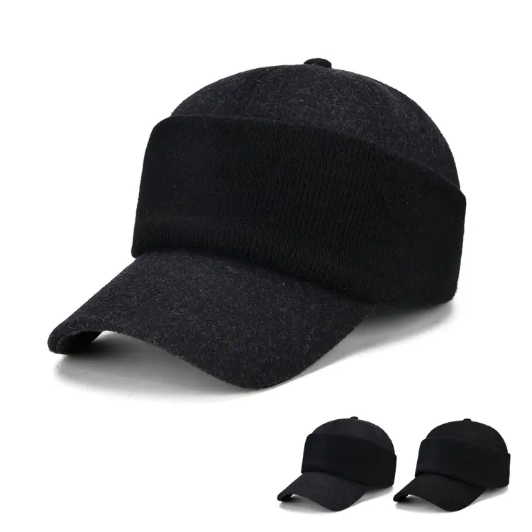 Black Wool Winter Cycling Cap for Men Warm