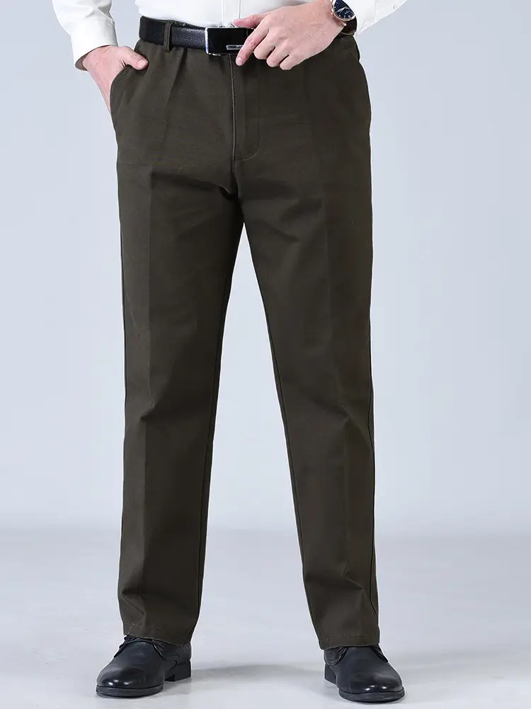 Men Navy Green Thin Cotton Waist Pants High Waist - Image 30