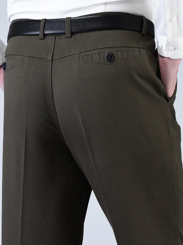 Men Navy Green Thin Cotton Waist Pants High Waist - Image 31