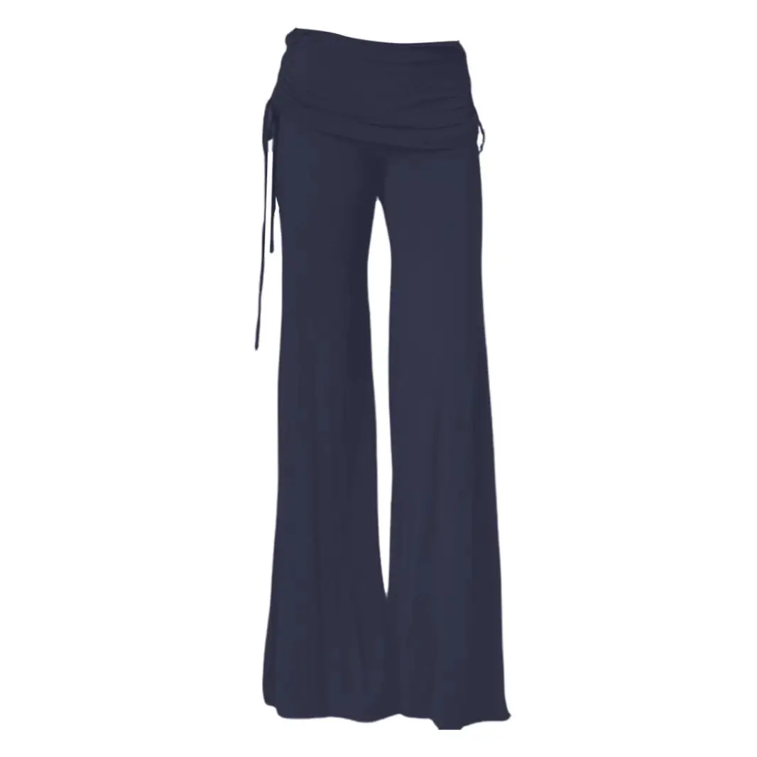 Black Wide Leg Bell Bottom Pants with Tie Waist - Image 9
