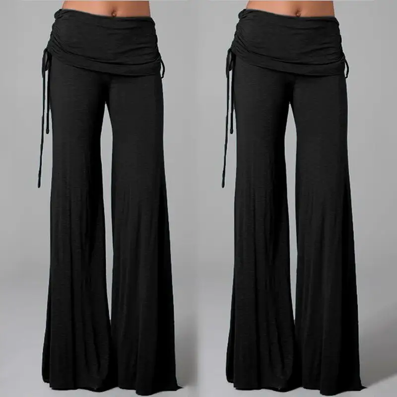 Black Wide Leg Bell Bottom Pants with Tie Waist — feature 4