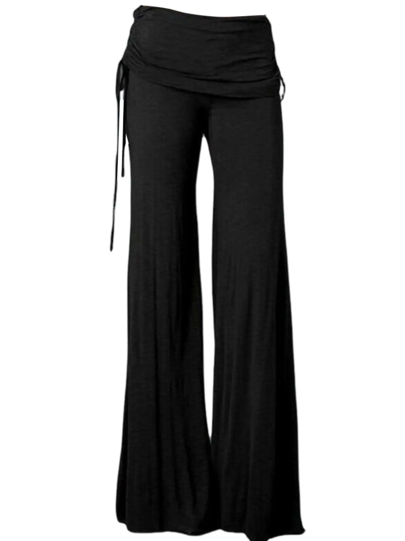 Black Wide Leg Bell Bottom Pants with Tie Waist — feature 5