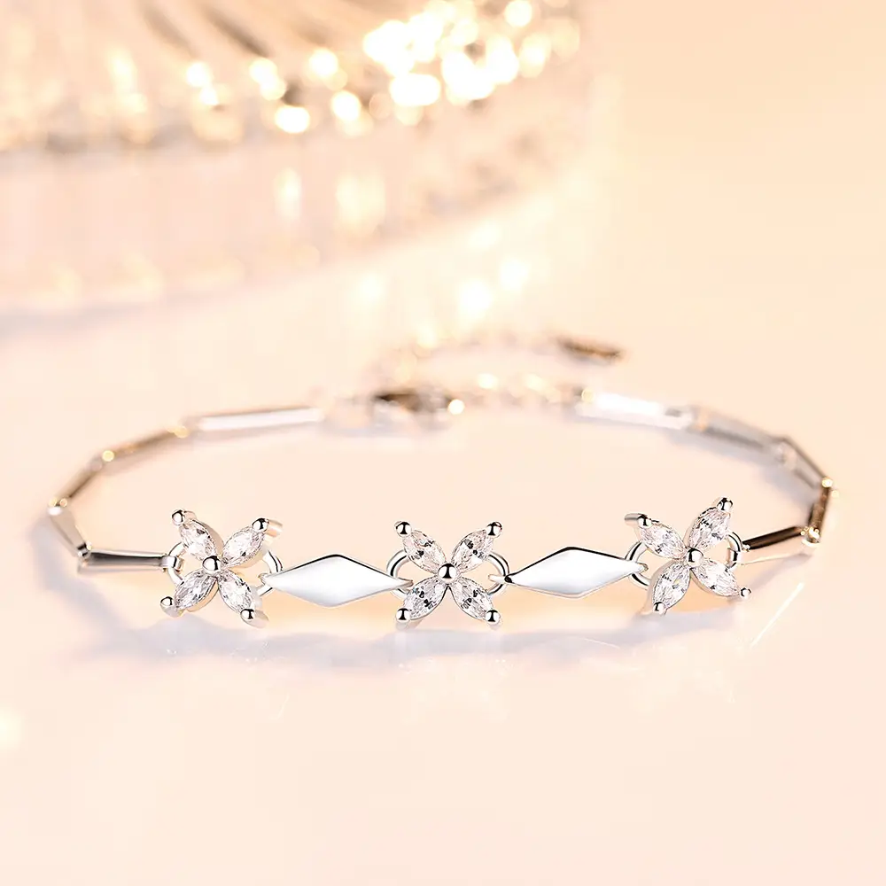Silver Plated Four Leaf Clover Bracelet for Girls
