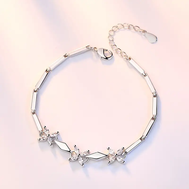Silver Plated Four Leaf Clover Bracelet for Girls