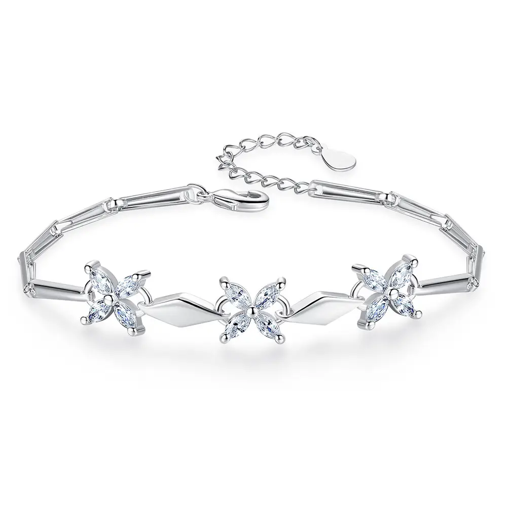 Silver Plated Four Leaf Clover Bracelet for Girls