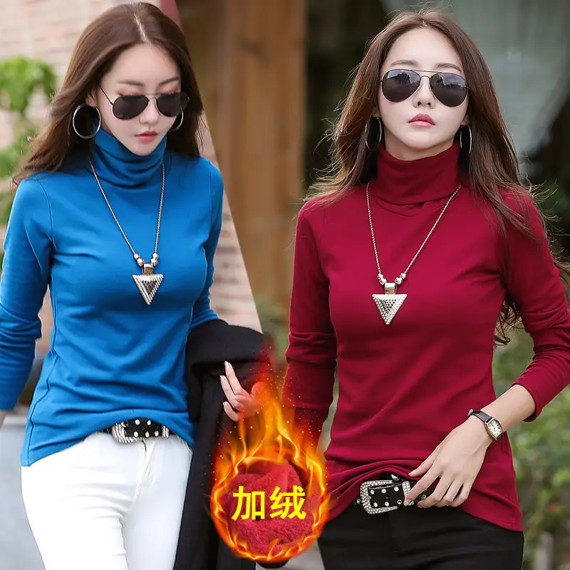 Men Grey High Collar T-Shirt Slim Fit Cotton Long Sleeve