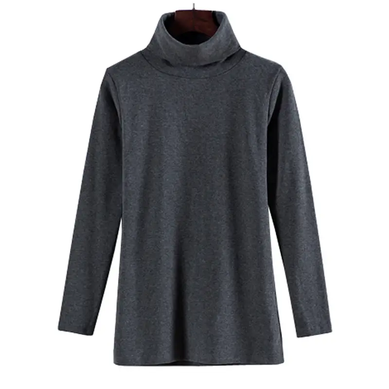 Men Grey High Collar T-Shirt Slim Fit Cotton Long Sleeve