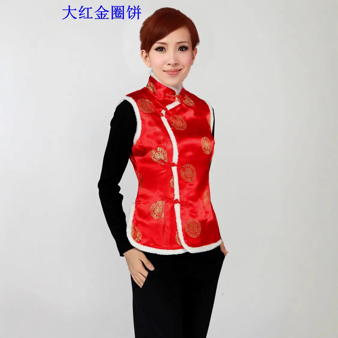 Women's Black Red Embroidered Waistcoat Vest for Festive Events - Image 9