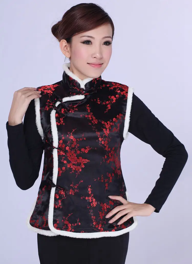 Women's Black Red Embroidered Waistcoat Vest for Festive Events — feature 18