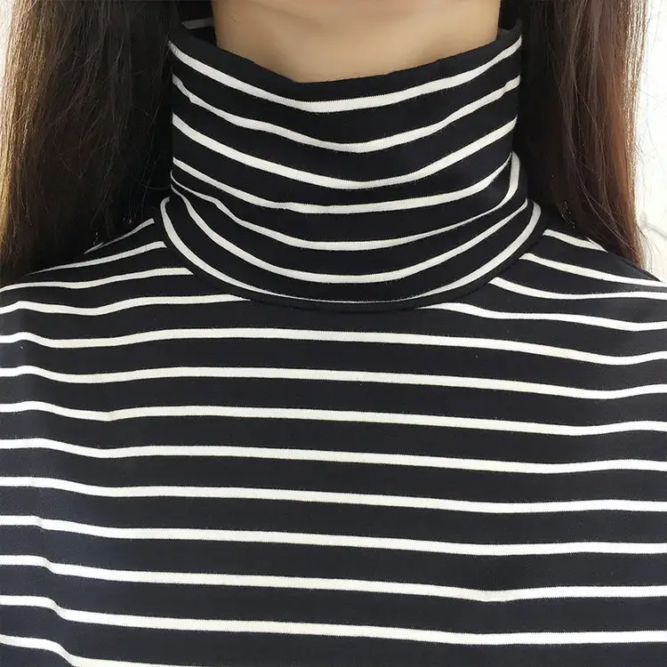 Women Striped Long Sleeve Top Black White Slim Fit