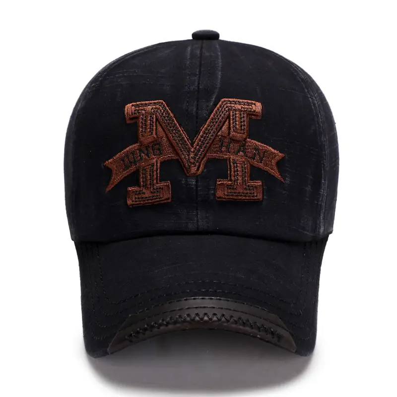 Men's Black Embroidered Wash Cap with Sunshade - Image 7