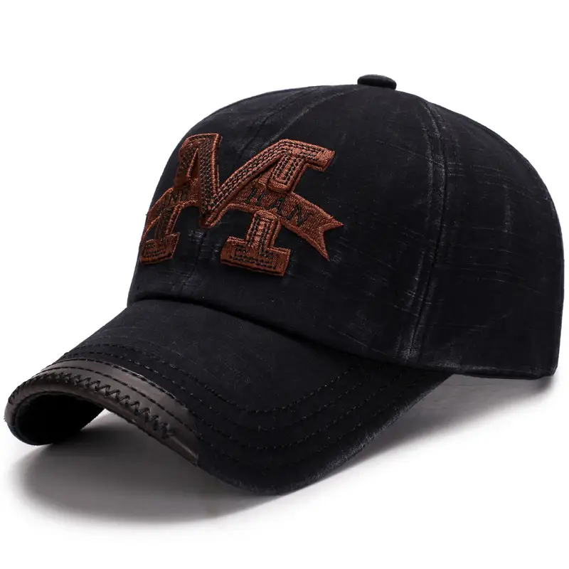 Men's Black Embroidered Wash Cap with Sunshade - Image 2