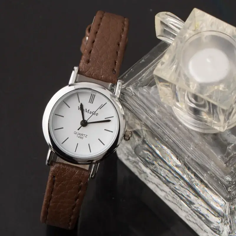 Women Rose Gold Watch Black Leather Strap - Image 6