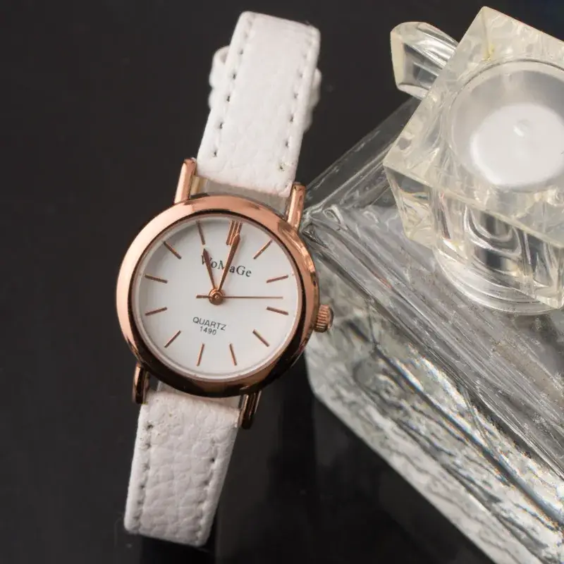 Women Rose Gold Watch Black Leather Strap - Image 3