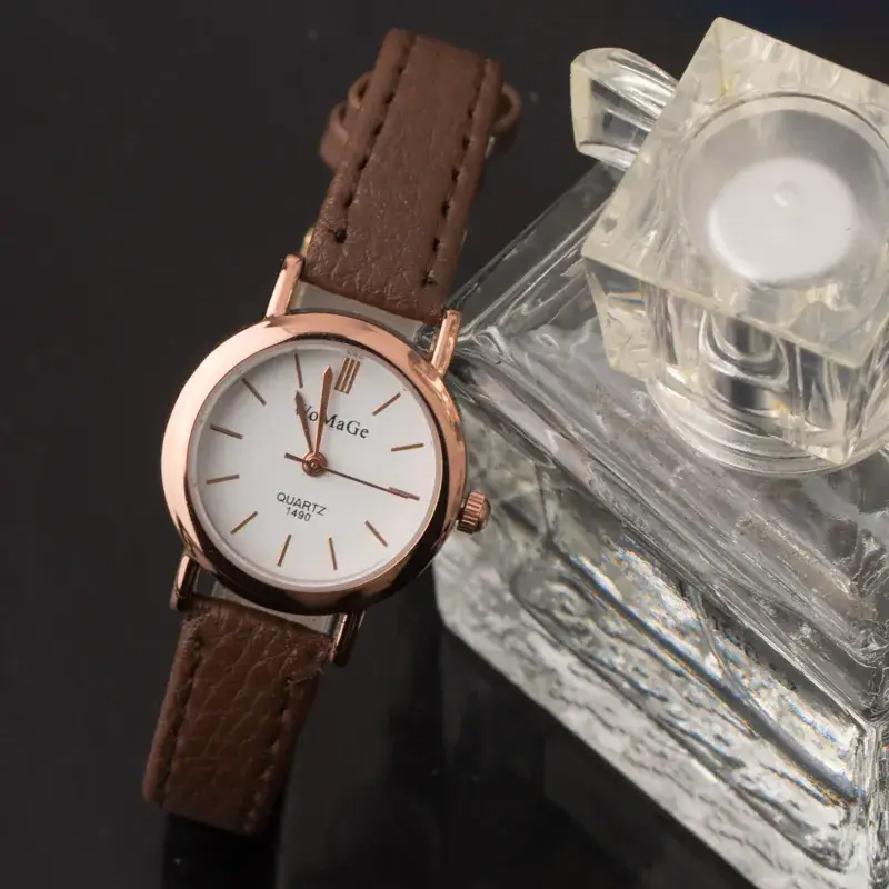 Women Rose Gold Watch Black Leather Strap - Image 5