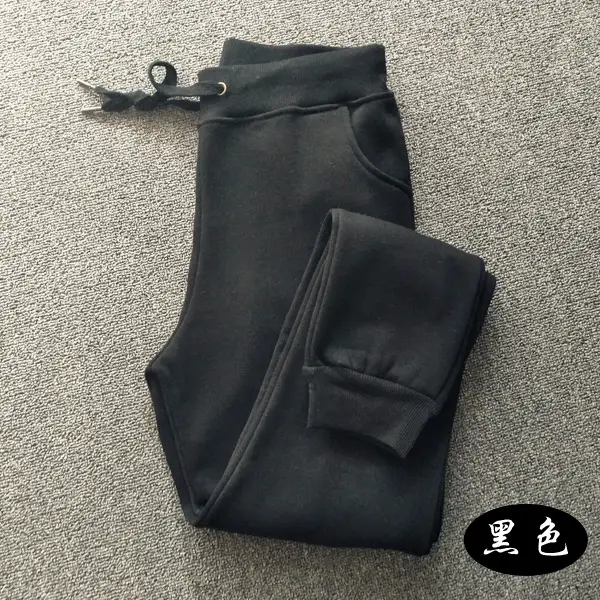 Women Fleece Casual Pants Dark Gray Elastic Waist