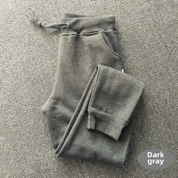 Women Fleece Casual Pants Dark Gray Elastic Waist