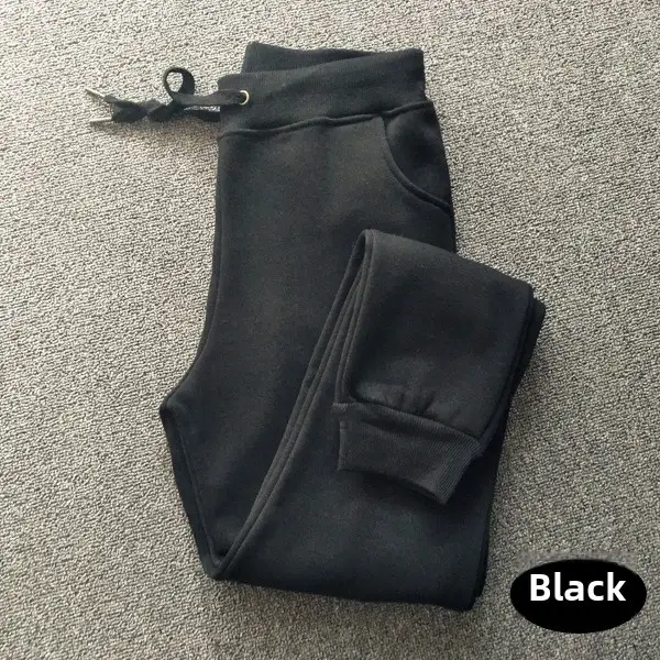 Women Fleece Casual Pants Dark Gray Elastic Waist