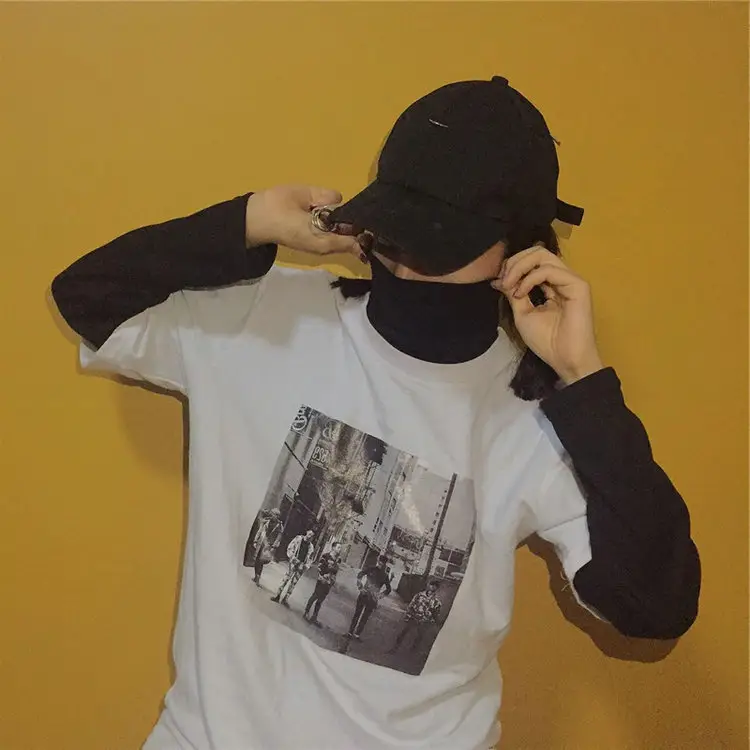 Women Striped Long Sleeve T-Shirt Black White High Neck - Image 5
