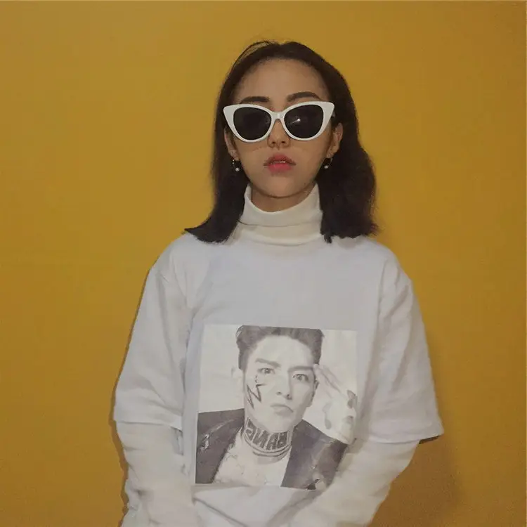 Women Striped Long Sleeve T-Shirt Black White High Neck - Image 6