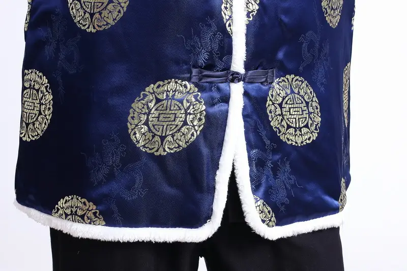 Blue Quilted Men's Ethnic Vest with White Trim — feature 8