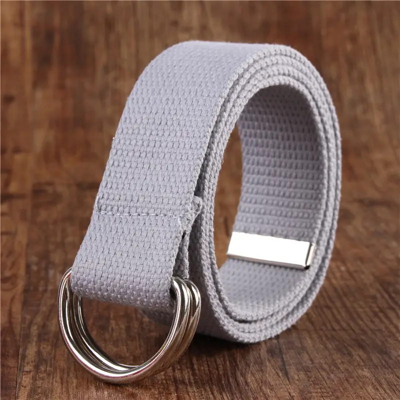 White Canvas Double Ring Belt for Women & Men - Image 18