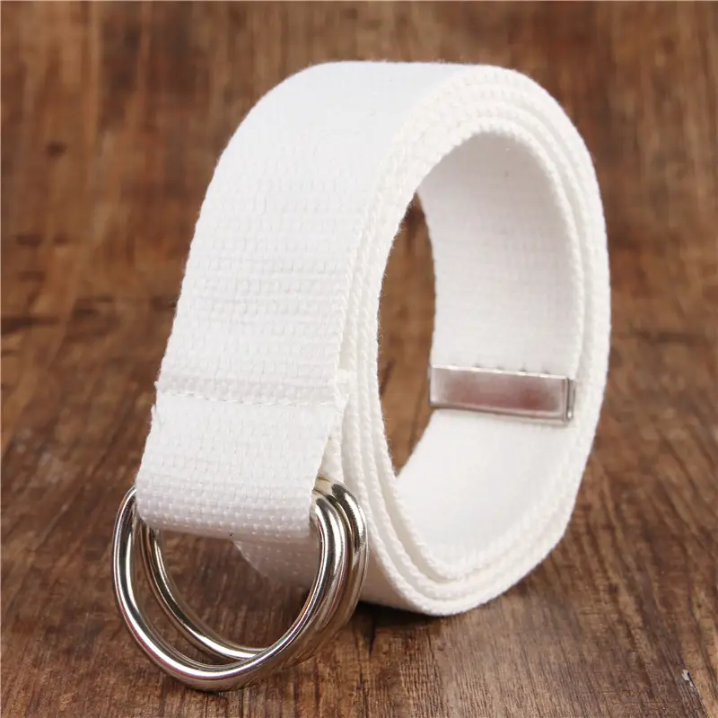 White Canvas Double Ring Belt for Women & Men - Image 7